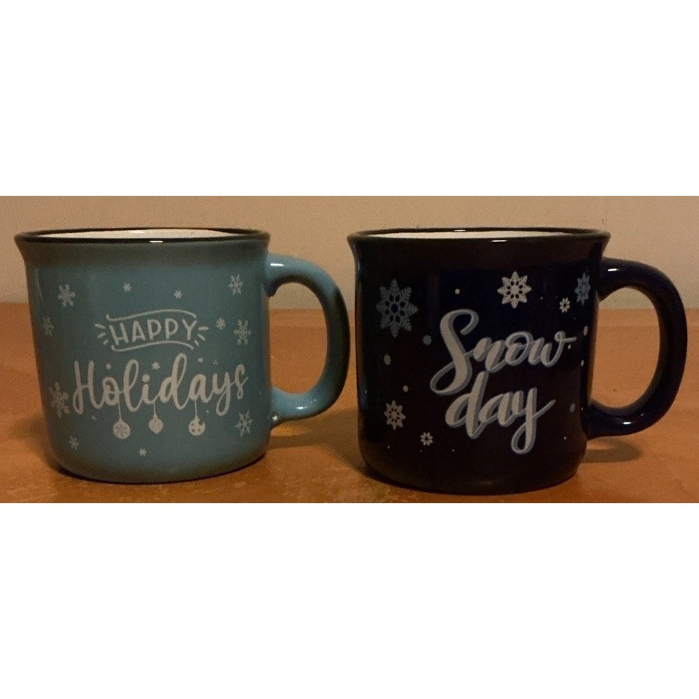 Set Of‎ 2 Ceramic Holiday Mugs, Snow Days And Happy Holiday, Unbranded
